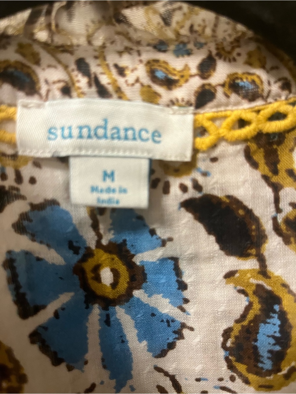 Sundance Boho Floral Button Front Blouse Women’s Size Medium Blue Ruffle Collar - Picture 8 of 9